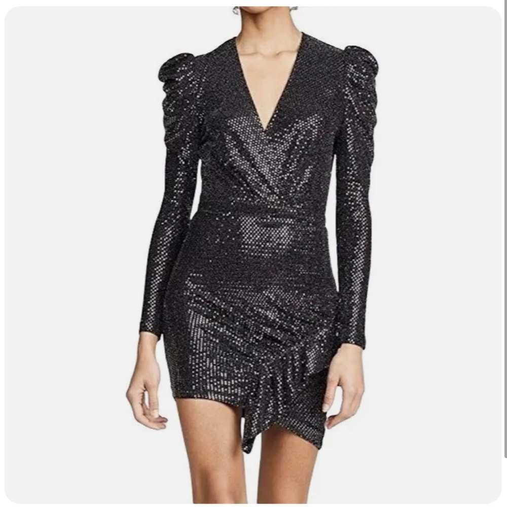 OPT New NWT One Pretty Time Sequin Ruffle Draped Black Mini Dress M